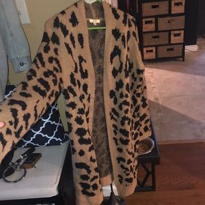 Cozy leopard longer length open sweater cardigan